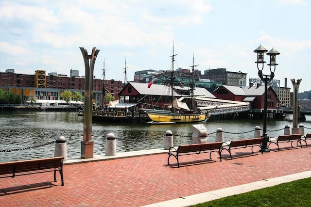 dock area featuring a water view