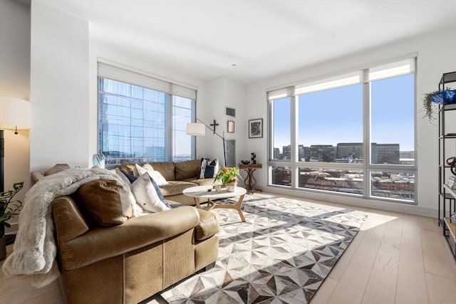 living room with light wood-type flooring