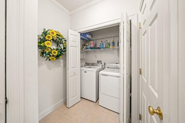 75 Country Way Unit 75, Dartmouth, MA 02748 - laundry room with crown molding, separate washer and dryer, and light tile patterned flooring