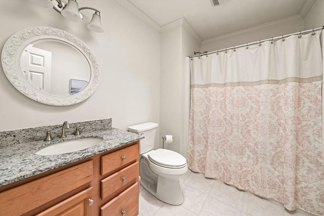75 Country Way Unit 75, Dartmouth, MA 02748 - bathroom featuring vanity, crown molding, tile patterned floors, and a shower with shower curtain