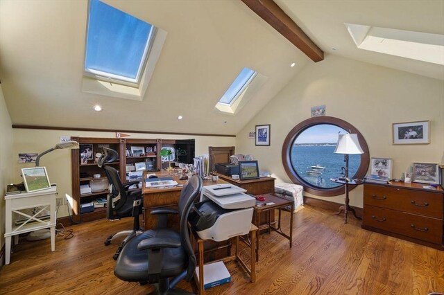 3 Anchorage Ln, Marblehead, MA 01945 - office area with a skylight, wood finished floors, and recessed lighting