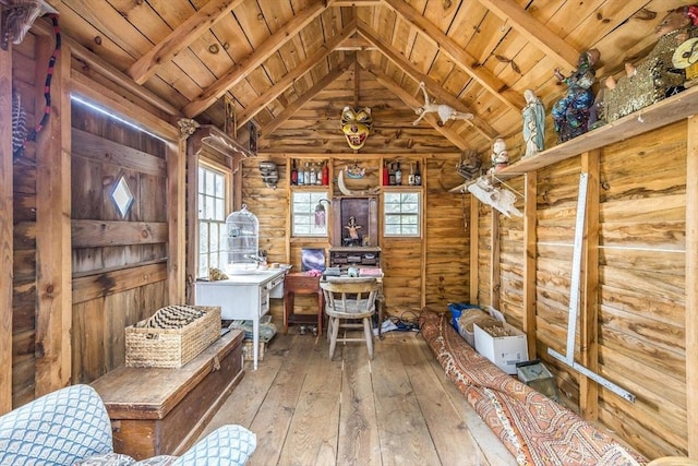 50 Higgins Ln, Wellfleet, MA 02667 - office featuring wood ceiling, hardwood / wood-style floors, and log walls