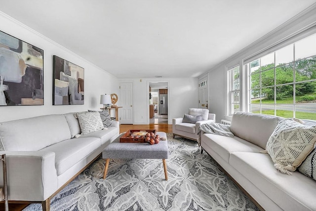 209 Brookside Rd, Needham, MA 02492 - living room with wood finished floors and ornamental molding