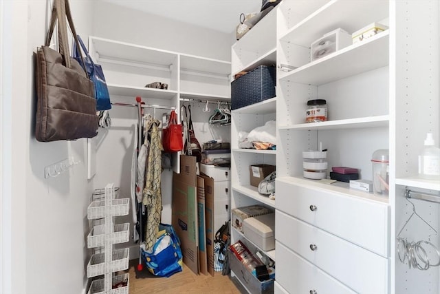 walk in closet featuring hardwood / wood-style flooring