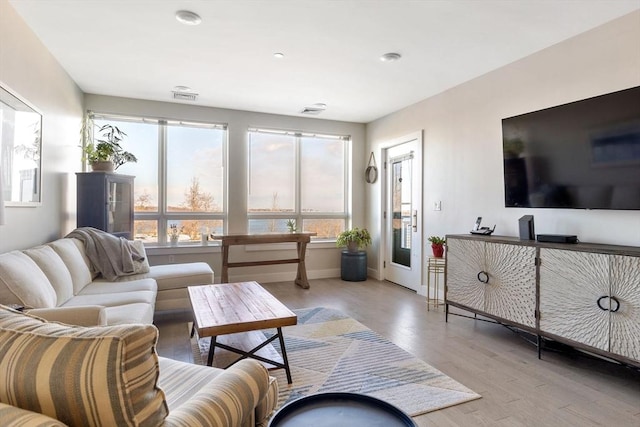 living room featuring light hardwood / wood-style flooring