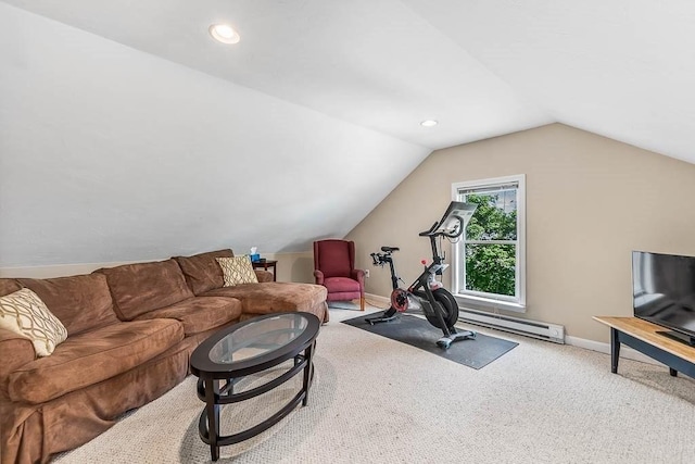 129 Vernon St Unit B, Norwood, MA 02062 - living area with carpet, vaulted ceiling, baseboards, and recessed lighting