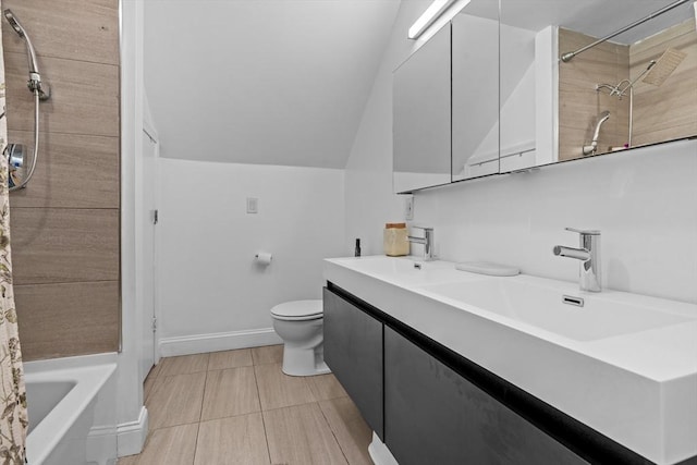 100 Ashland St, Lynn, MA 01905 - full bathroom featuring double vanity, shower / tub combo, and lofted ceiling