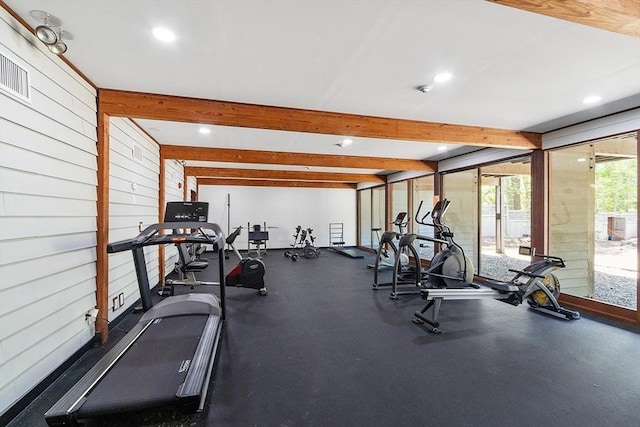 525 Tumbling Hawk Unit 525, Acton, MA 01720 - workout area featuring recessed lighting and beamed ceiling