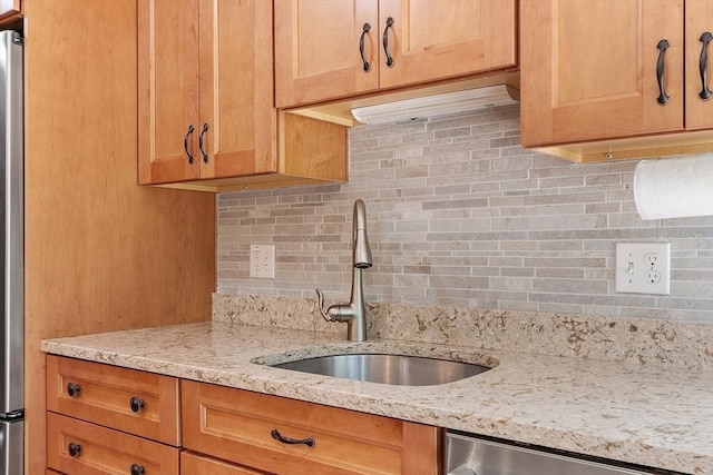 525 Tumbling Hawk Unit 525, Acton, MA 01720 - kitchen featuring a sink, tasteful backsplash, light stone counters, and dishwasher