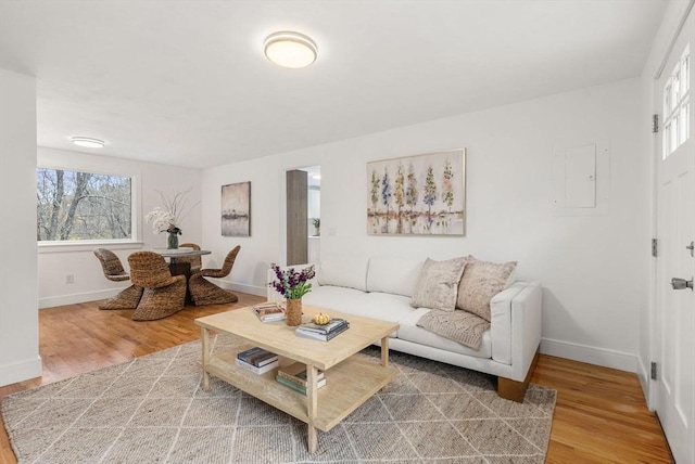 living room with wood finished floors and baseboards