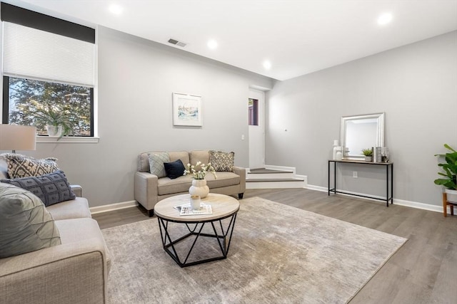 living room with hardwood / wood-style flooring