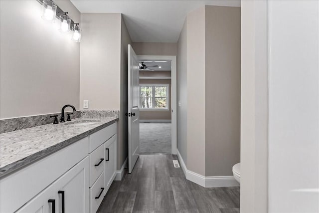 6 Nicols Way Unit 6, Easthampton, MA 01027 - bathroom featuring wood finished floors, vanity, and a ceiling fan