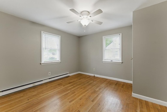 215 Pine Acre Rd, Springfield, MA 01129 - spare room featuring a baseboard radiator, light wood-type flooring, baseboards, and ceiling fan
