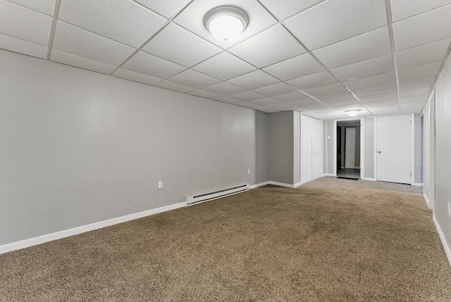 215 Pine Acre Rd, Springfield, MA 01129 - spare room with a baseboard heating unit, carpet floors, a paneled ceiling, and baseboards