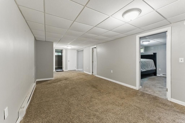 215 Pine Acre Rd, Springfield, MA 01129 - empty room with a baseboard radiator, carpet, a drop ceiling, a baseboard heating unit, and baseboards