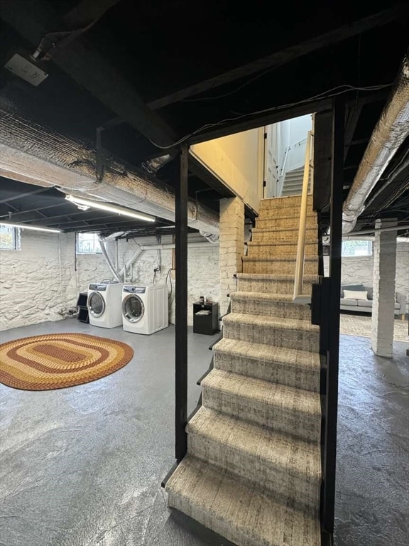 basement with washer and dryer