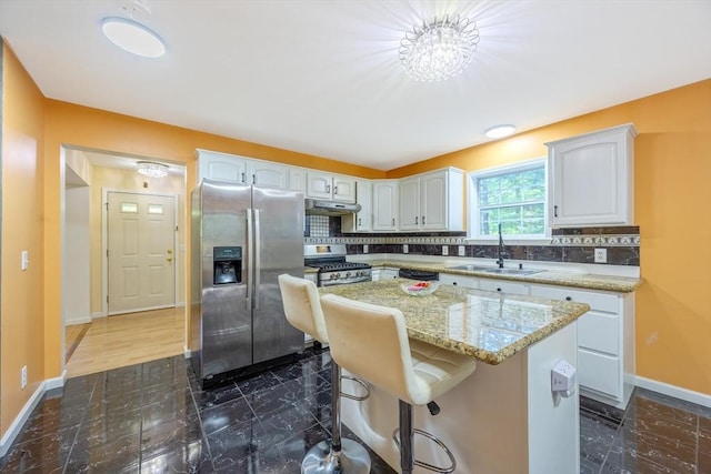 68 Ice Pond Dr, Northampton, MA 01062 - kitchen featuring stainless steel appliances, a sink, under cabinet range hood, and baseboards