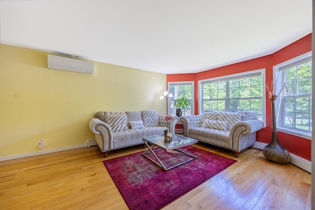68 Ice Pond Dr, Northampton, MA 01062 - living room featuring a wall unit AC, wood finished floors, and baseboards