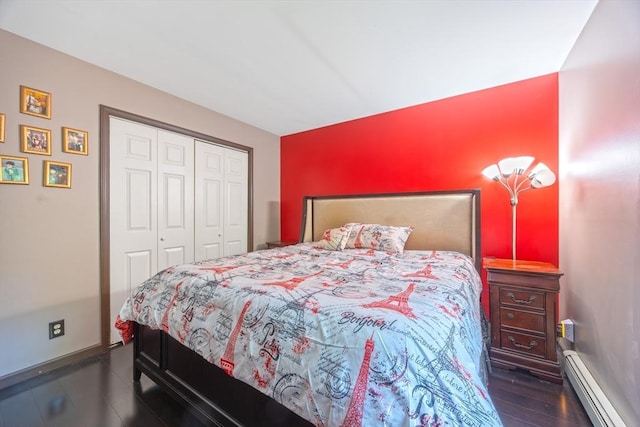 68 Ice Pond Dr, Northampton, MA 01062 - bedroom with a baseboard radiator, baseboards, and a closet