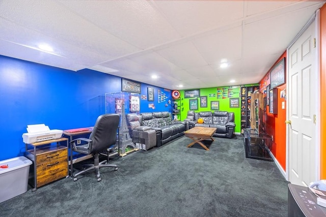 68 Ice Pond Dr, Northampton, MA 01062 - home office with carpet flooring, a drop ceiling, and recessed lighting