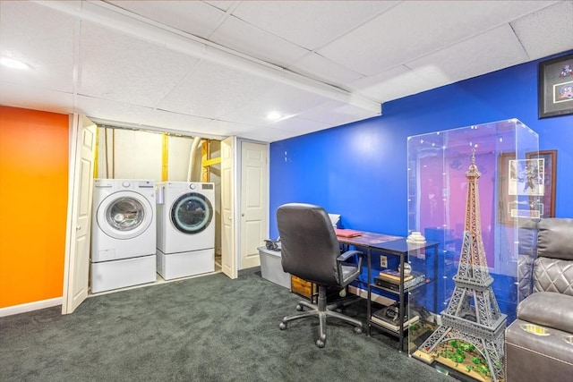 68 Ice Pond Dr, Northampton, MA 01062 - carpeted office with a drop ceiling, washer and clothes dryer, and baseboards