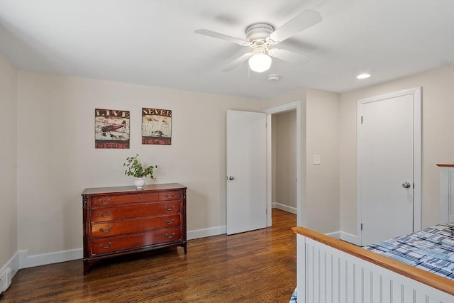 286 Laurel St, Melrose, MA 02176 - bedroom with wood finished floors, baseboards, recessed lighting, and ceiling fan
