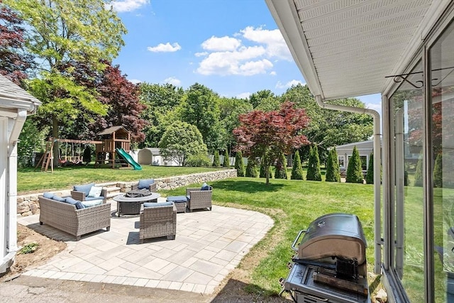 286 Laurel St, Melrose, MA 02176 - view of patio / terrace featuring an outdoor living space with a fire pit and a playground