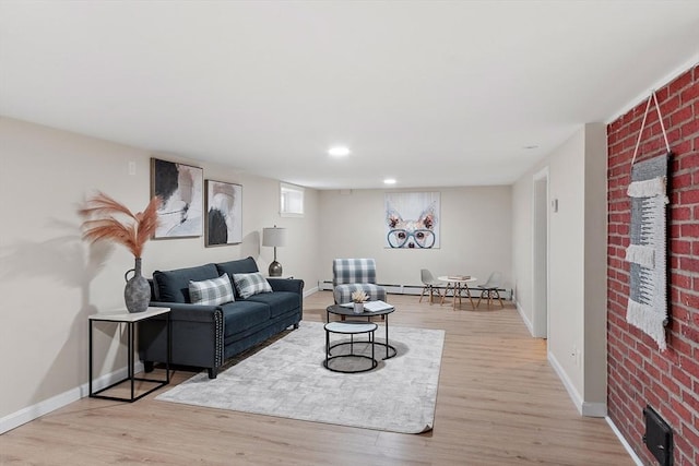 286 Laurel St, Melrose, MA 02176 - living area with wood finished floors, baseboards, a baseboard radiator, and recessed lighting