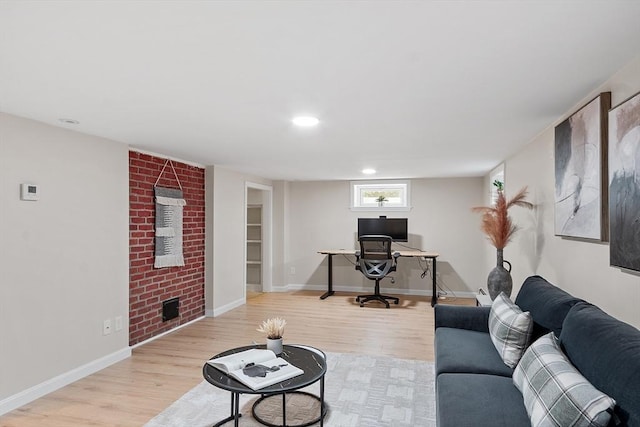 286 Laurel St, Melrose, MA 02176 - living area featuring an office area, wood finished floors, baseboards, and recessed lighting