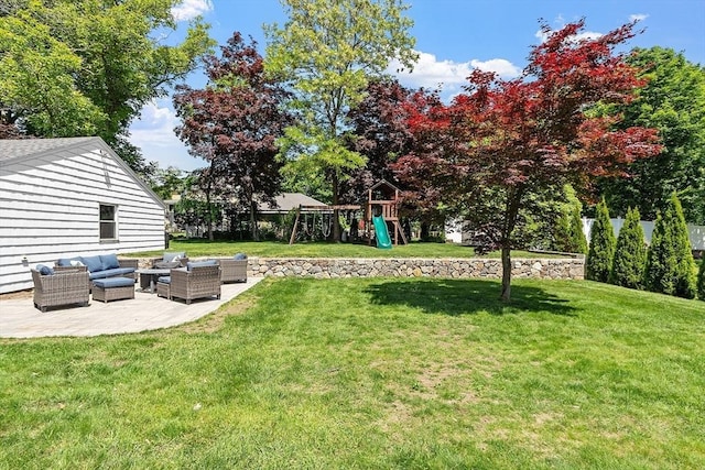 286 Laurel St, Melrose, MA 02176 - view of yard with an outdoor living space, a playground, and a patio