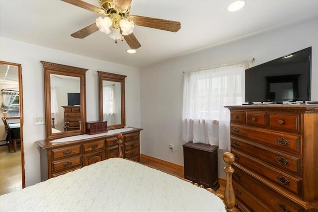 72 Heath St, Tewksbury, MA 01876 - bedroom with baseboards, wood finished floors, a ceiling fan, and recessed lighting