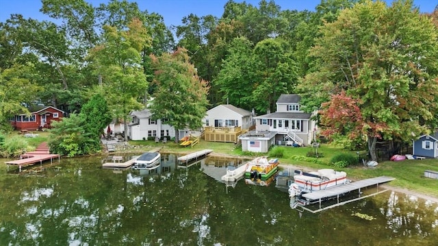 27 Lakeview St, Southwick, MA 01077 - exterior space with a deck with water view and boat lift