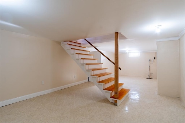 basement with crown molding