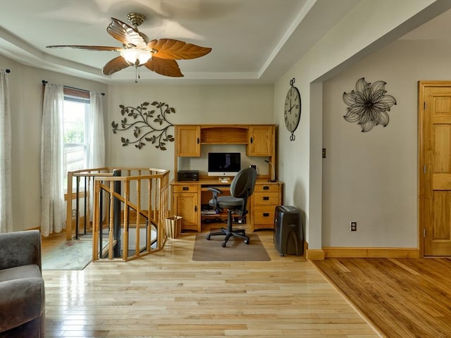 27 Newton Ave, Lynn, MA 01905 - office space with a raised ceiling, light wood-style flooring, and a ceiling fan