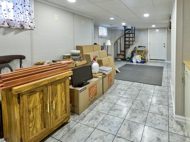 27 Newton Ave, Lynn, MA 01905 - finished basement featuring stairs, recessed lighting, and light tile patterned flooring