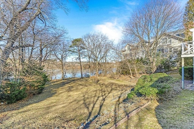 view of yard with a water view