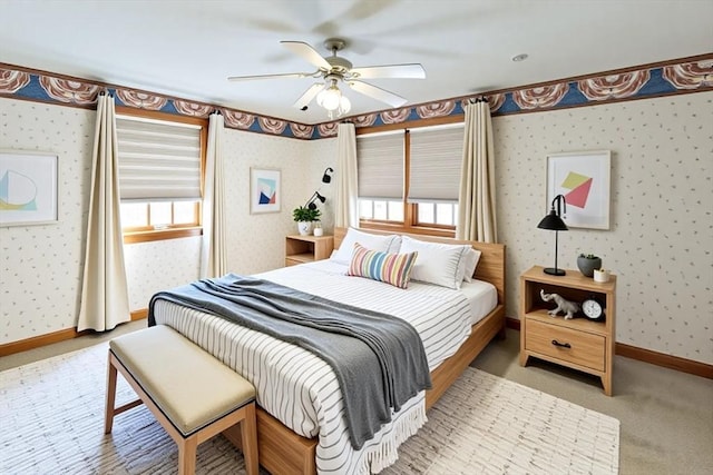 37 Colonial Way, Rehoboth, MA 02769 - bedroom with wallpapered walls, light colored carpet, and a ceiling fan