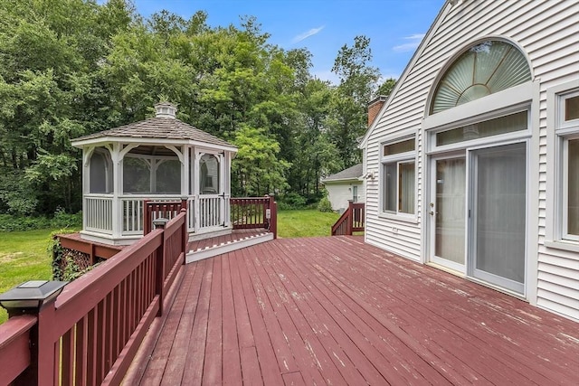 37 Colonial Way, Rehoboth, MA 02769 - wooden terrace featuring a gazebo and view of wooded area
