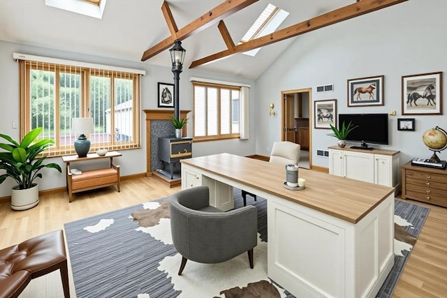 37 Colonial Way, Rehoboth, MA 02769 - office with a skylight, beam ceiling, light wood-style floors, and high vaulted ceiling