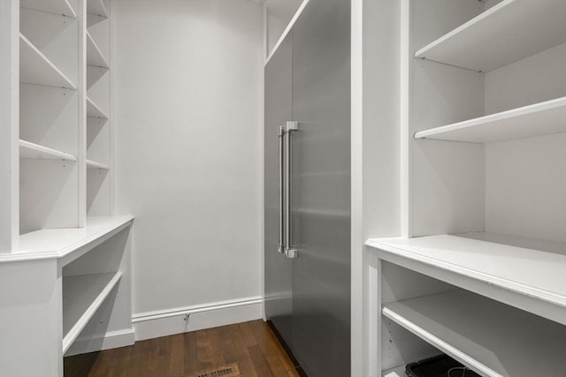 spacious closet featuring dark wood-style flooring