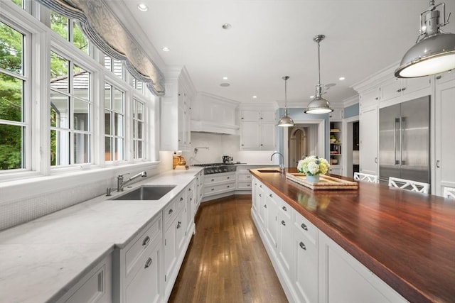 kitchen with a sink, plenty of natural light, and butcher block countertops