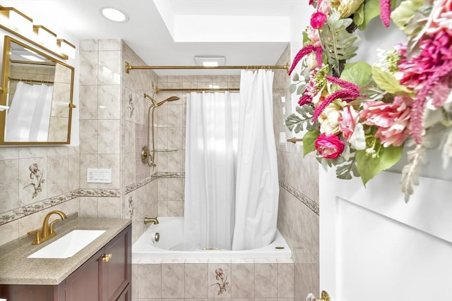49 Norfolk St, Boston, MA 02119 - full bathroom with vanity, tiled shower / bath combo, and tile walls