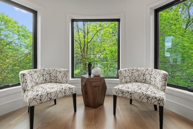 sitting room with wood finished floors and healthy amount of natural light