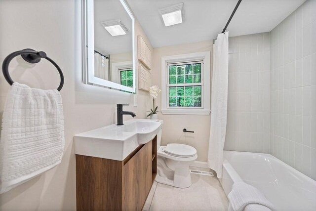 9 Josephine, Canton, MA 02021 - full bath with toilet, vanity, shower / bath combination with curtain, baseboards, and tile patterned flooring
