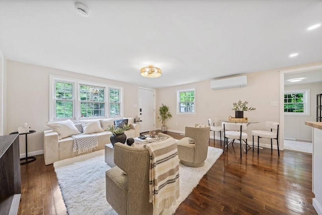 9 Josephine, Canton, MA 02021 - living area featuring a wall mounted air conditioner, dark wood-type flooring, baseboards, and recessed lighting