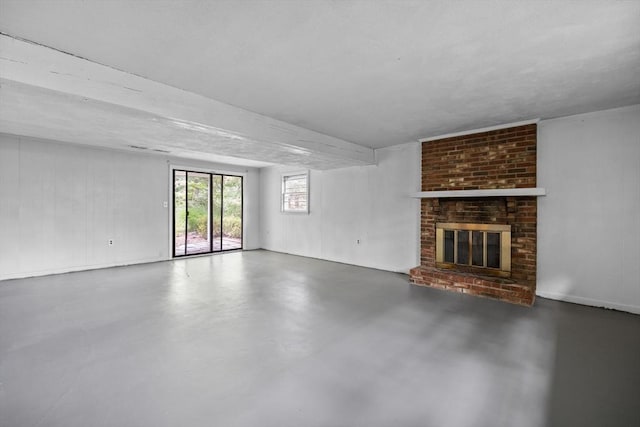23 Eastview Ave, Billerica, MA 01821 - unfurnished living room with a fireplace and concrete floors