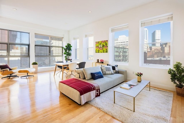 interior space with a healthy amount of sunlight and light hardwood / wood-style flooring