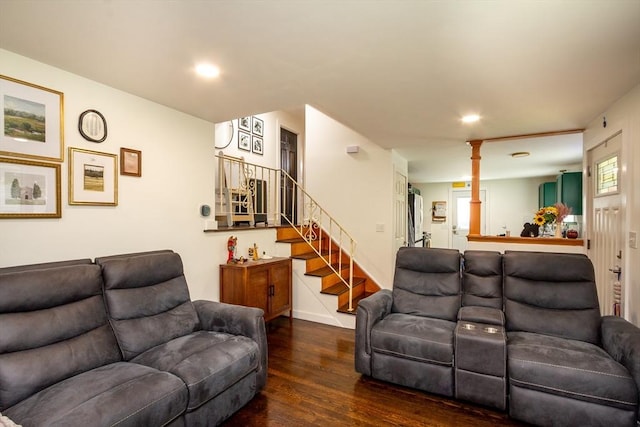 36 Pratt St, Brockton, MA 02302 - living room featuring wood finished floors, stairs, and recessed lighting
