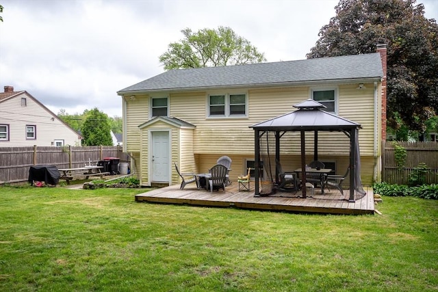 36 Pratt St, Brockton, MA 02302 - back of house with a gazebo, a deck, and a chimney