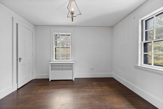 interior space with radiator, a wealth of natural light, and dark wood-type flooring